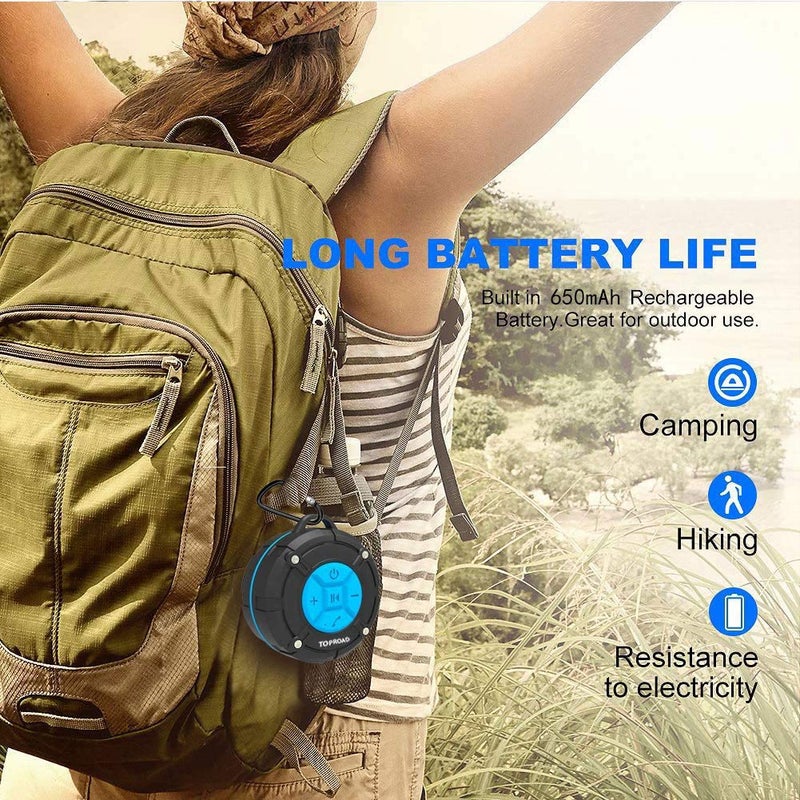 toproad Portable Shower Speaker, IPX7 Waterproof Wireless Outdoor Speaker with HD Sound, 2 Suction Cups, Built-in Mic, Hands-Free Speakerphone for Bathroom, Pool, Beach, Hiking, Bicycle - Image 5